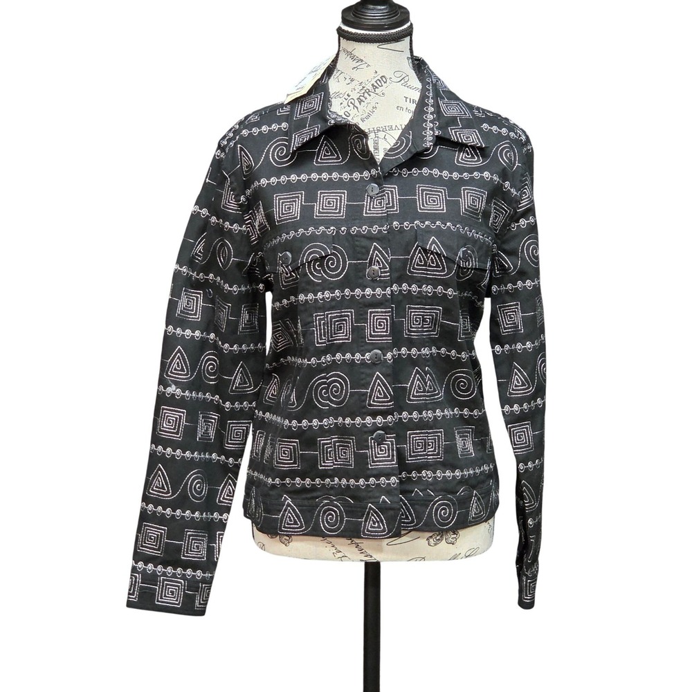 VTG‎ Christopher Banks NWT Jacket M Y2K 2005 Art to Wear Embroidered Geometric
